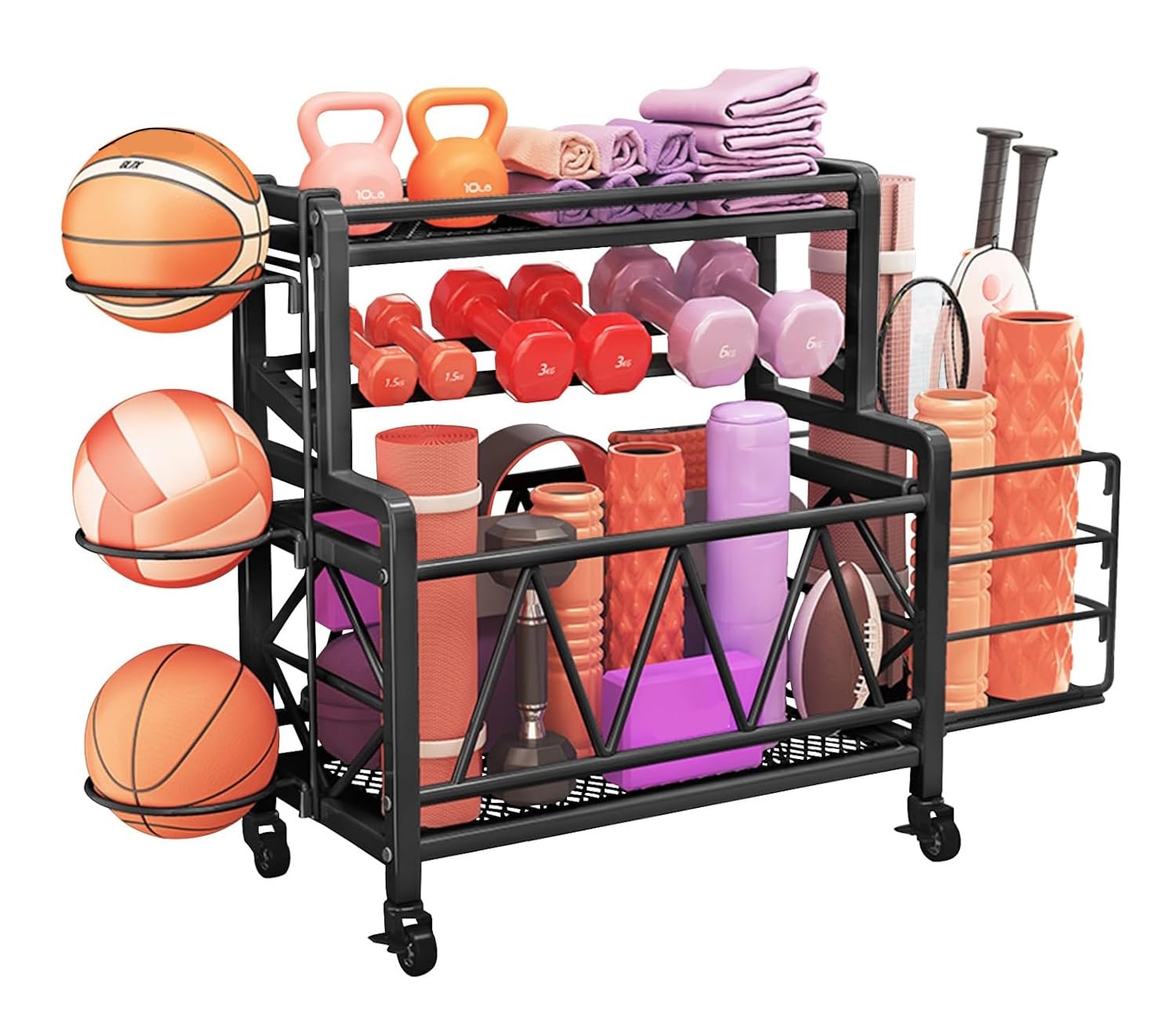 Dumbbell Rack with Wheels for Training Equipment Weight Support Yoga Equipment Mats Kettlebell Rack Gym Home Gym