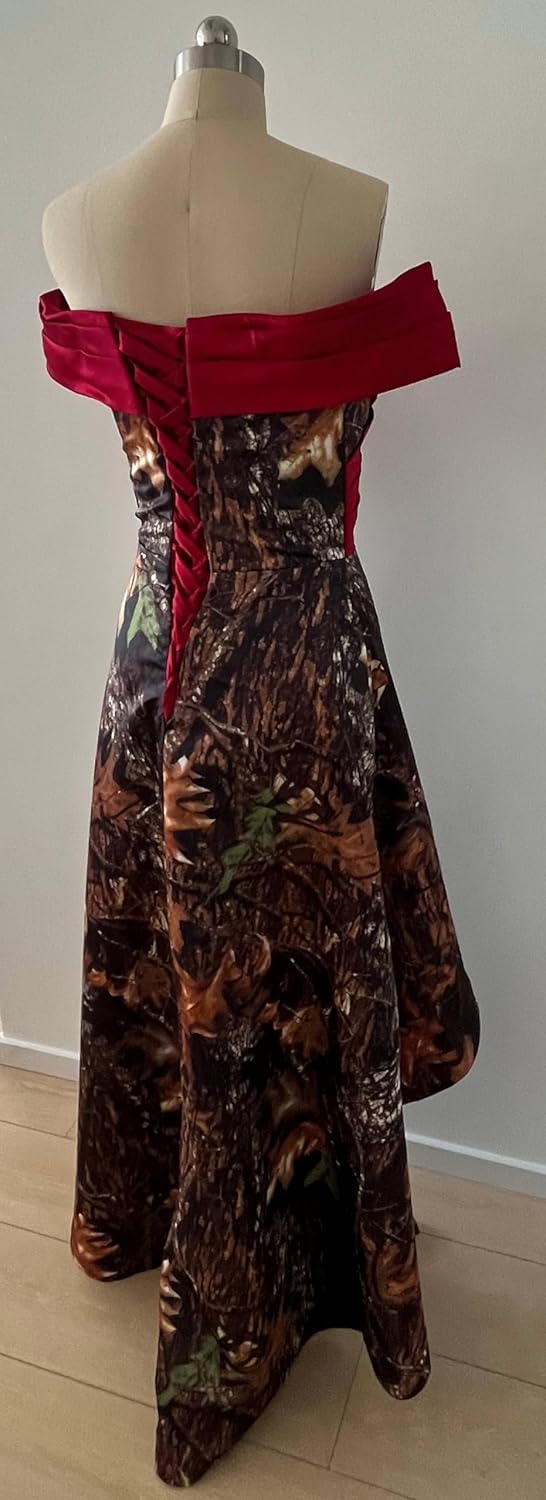 YINGJIABride High Low Camo Bridesmaid Dresses Party Formal Gowns Prom Dress Off Shoulder
