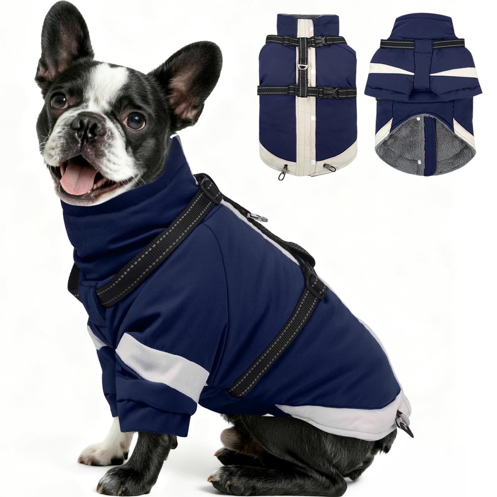 MIGOHI Snowproof Dog Jacket with Harness,in a Chilly Day,S,NavyBlue