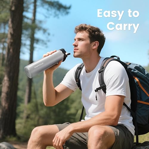 Miniatura 6 de Botella de agua deportiva de acero inoxidable de 24 onzas, sistema de hidratación rápida, ideal para maratón, gimnasio, correr y aventuras al aire