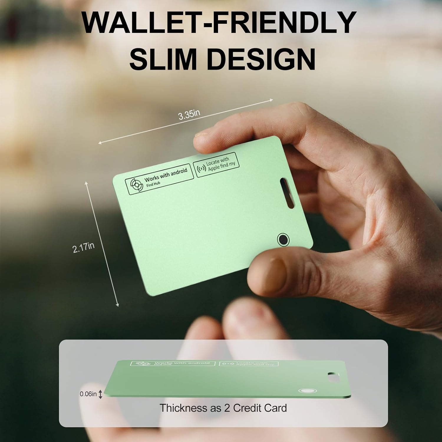 Tracking Card for Apple & Android, Credit Card Tracker for Wallet Works with Apple Find My & Google's Find Hub (Green, 1 Pack)
