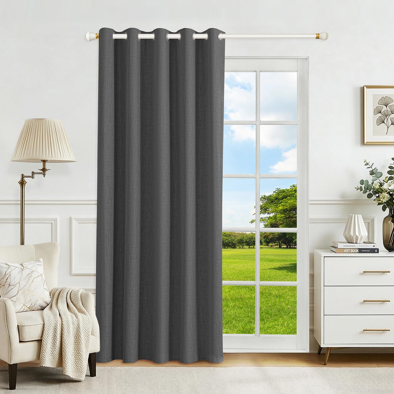 Runyéla 100% Blackout Linen Curtains Eyelet Custom Size for Bedroom Kitchen Living Room Thermal Curtain 2 Panels