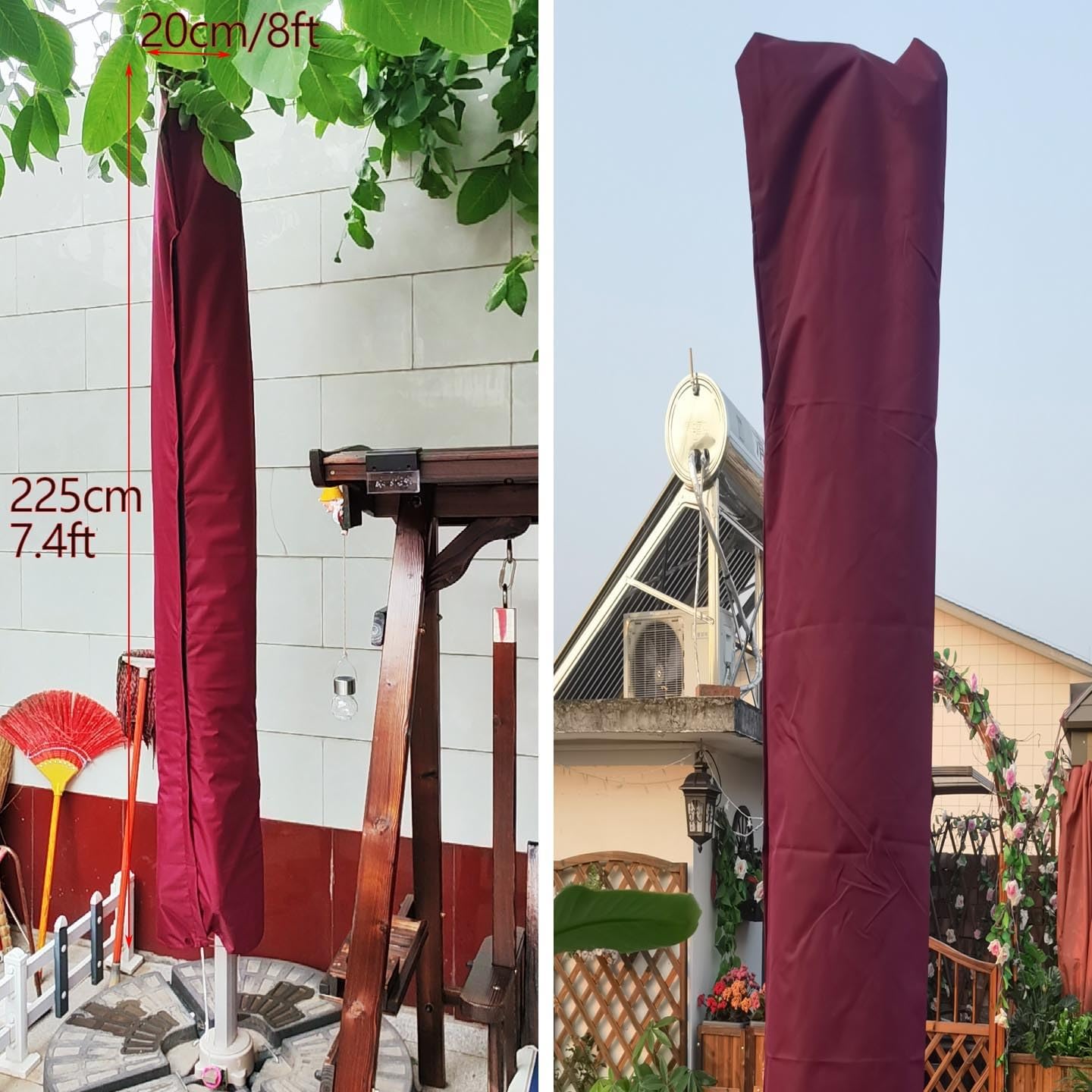 Copertura per ombrellone da esterno con cerniera, impermeabile e resistente ai raggi UV, con coulisse regolabile, colore rosso, ideale per ombrelloni da giardino e mercato