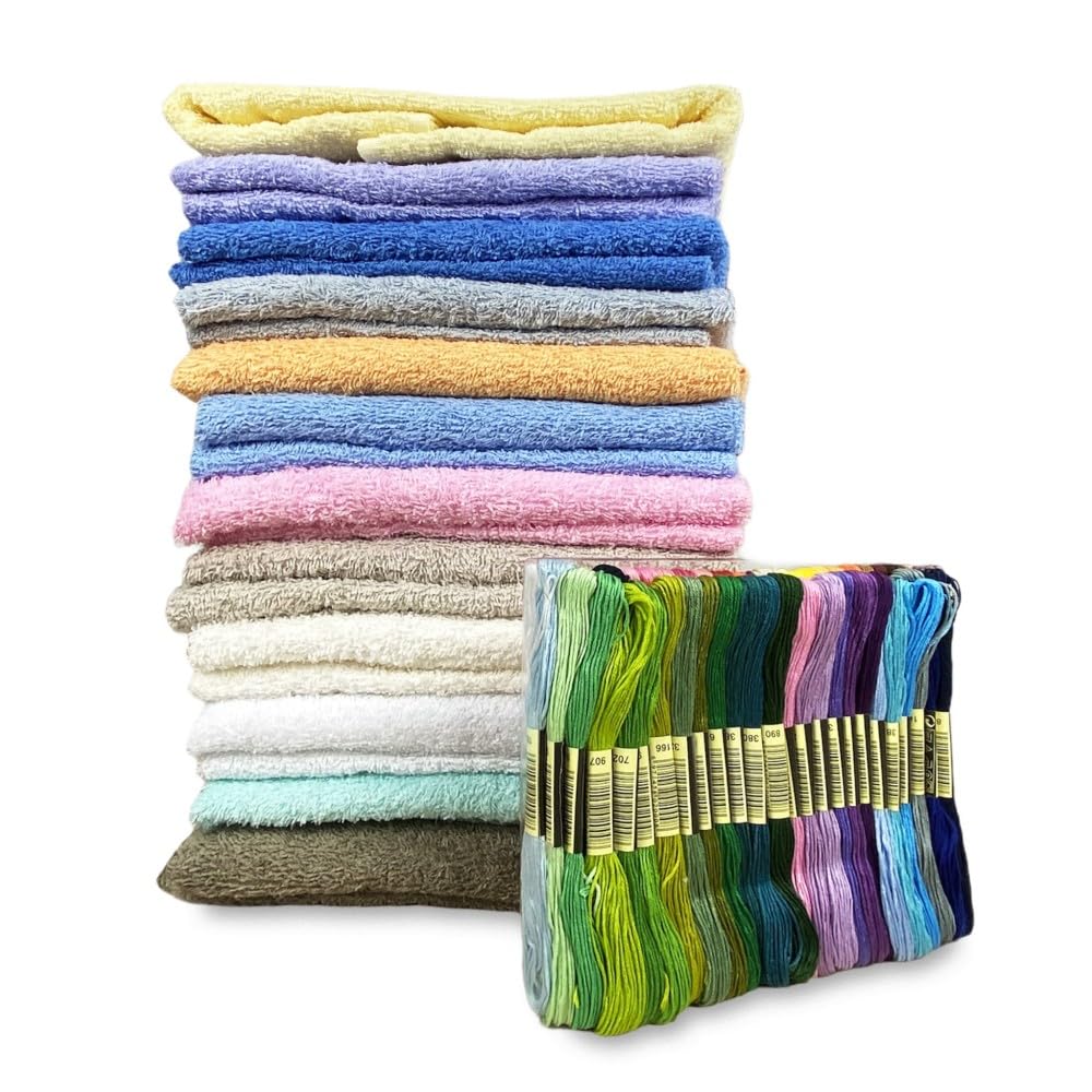 Tex Family - Set De Serviettes De Bain Tosca En Éponge Avec Toile Aïda à Broder - 1 Visage + 1 Invité - Rose