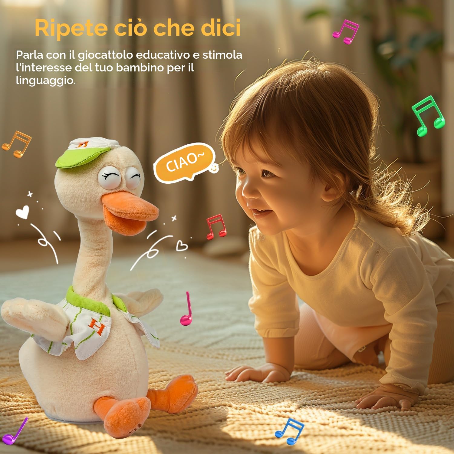 Giocattolo Parlante Anatra Peluche Interattivo Registrazione Ripetitore