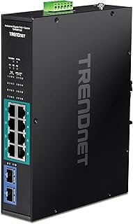 TRENDnet 10-Port Industrial Gigabit PoE+ Switch, WideTemperature Range -20° – 65°C (-4° – 149°F), DIN Rail Switch, 50-55V DC, 8 x Gigabit PoE+ Ports, 2 x Gigabit SFP Slots, TI-PGM102, Black