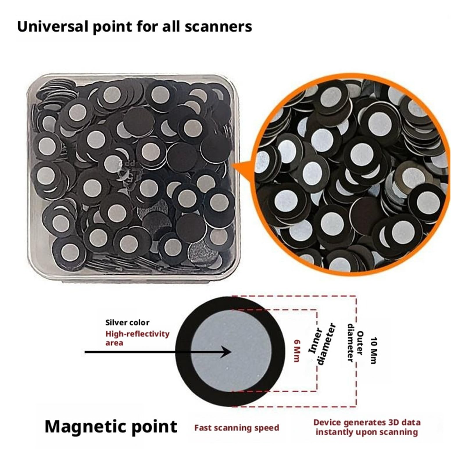 Ręczne punkty skanujące 3D do oznaczania i pozycjonowania magnetycznych, silnie odblaskowych punktów docelowych(1000PCS,3mm 6mm)