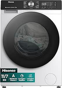 Hisense Lava e Seca, 11kg Lavagem/7kg Secagem, Wi-Fi, Steam, 13 Programas, Motor Inverter, Painel Touch, Branca WD3S11-220V
