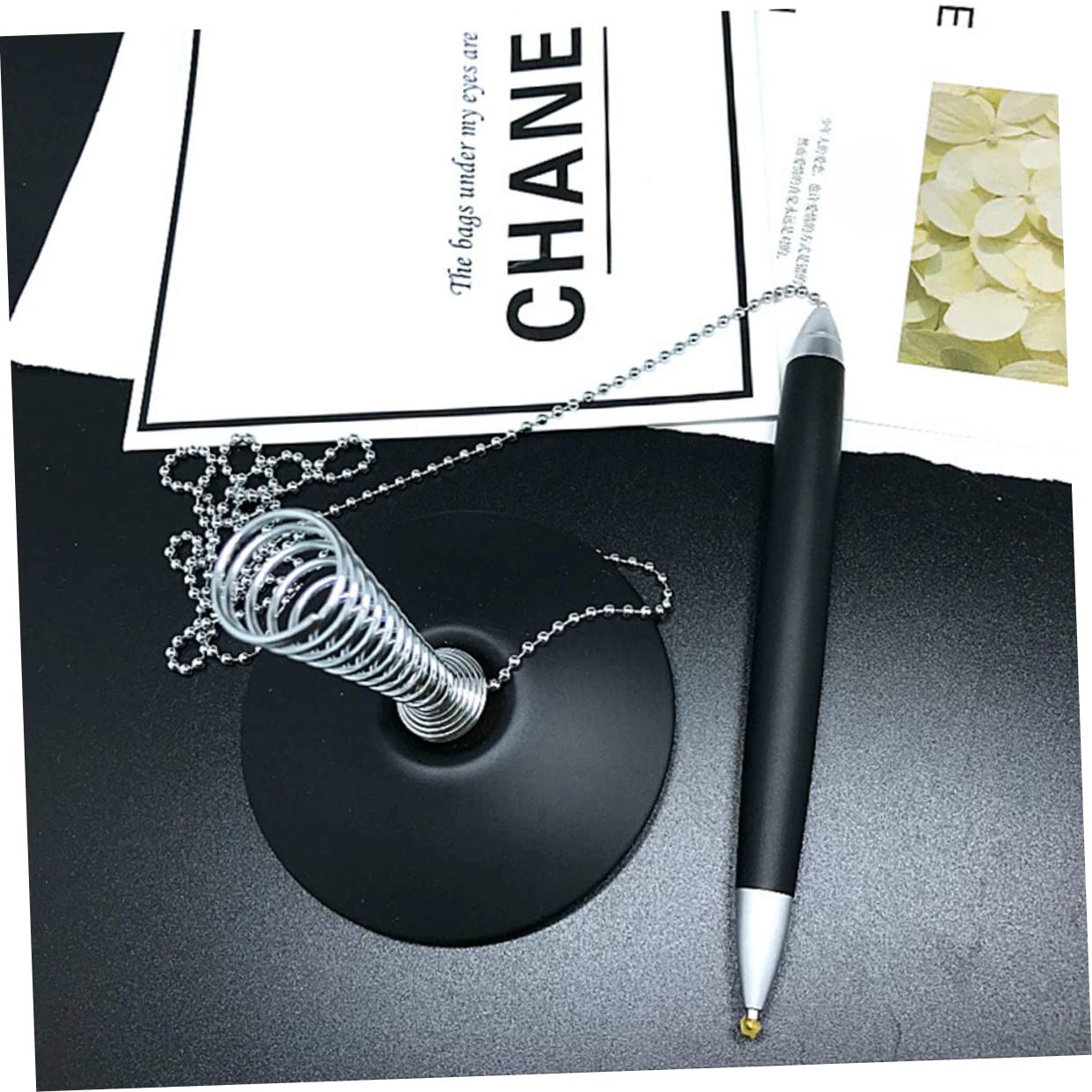 Ciieeo 2 Penne a Sfera con Base in Metallo per Ufficio E Servizio allo Sportello Impugnatura Ergonomica Scrittura Nere