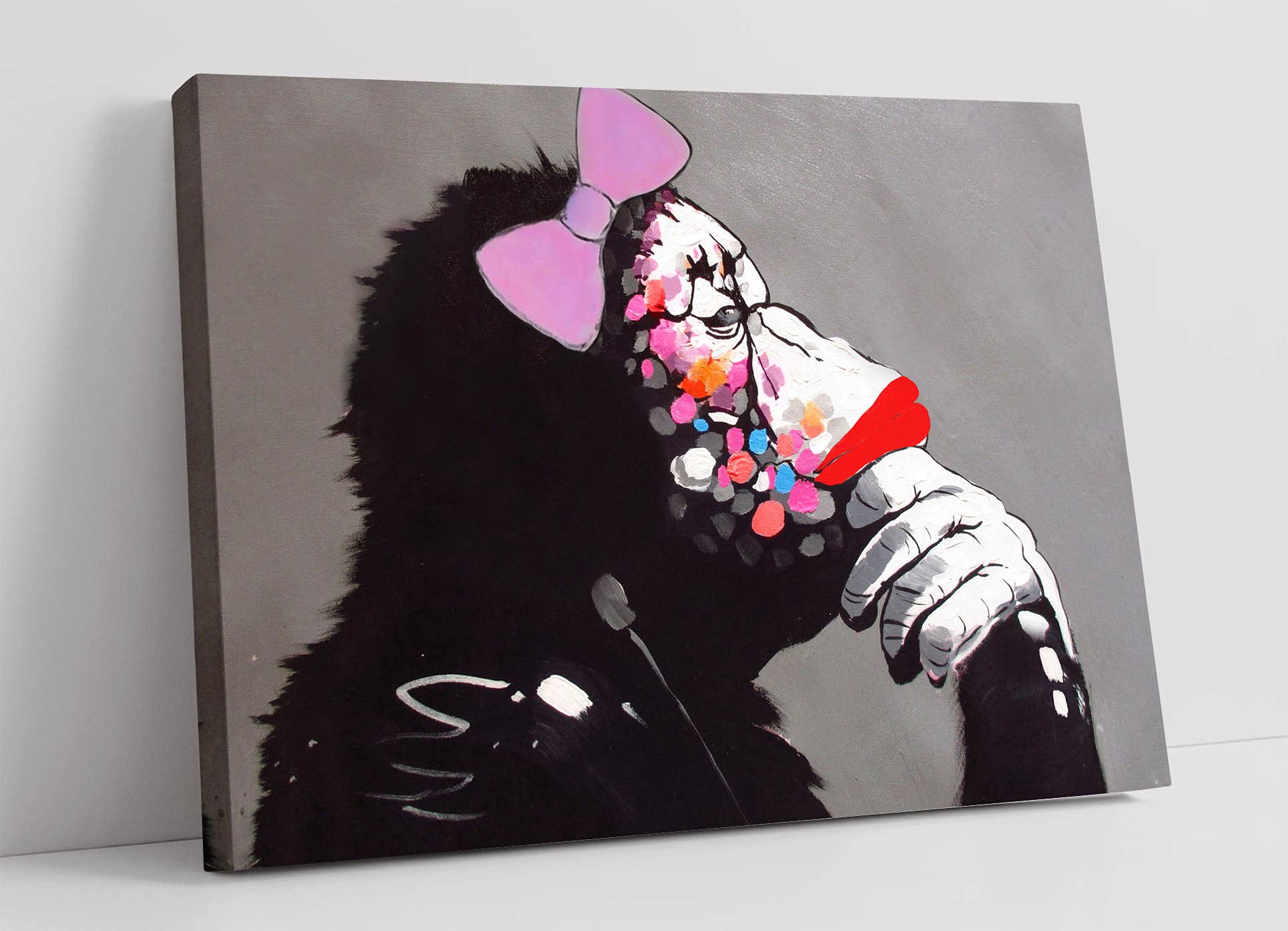 CanvasArtShop- BANKSY FEMALE DJ MONKEY- CANVAS WALL ART PICTURE PRINT (36x24)