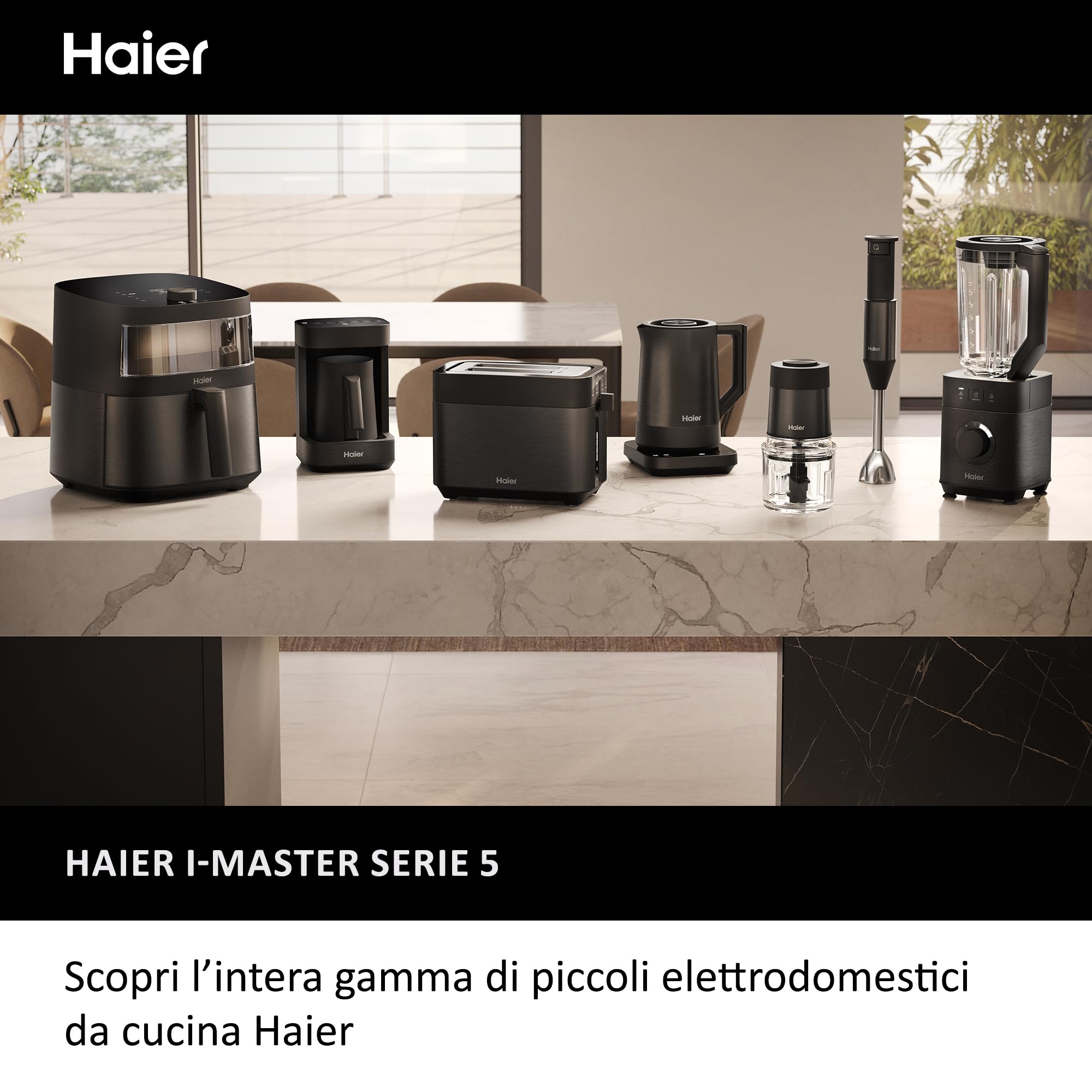 Haier Frullatore I-Master Serie 5, Funzione Ice Crush, Smoothie, 5 velocità variabili, pulizia automatica, caraffa in vetro da 1,7 L, Personal Jug 0,6 1200 W [Nero]