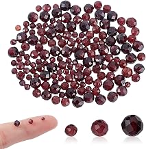 AHANDMAKER 150pcs Natural Garnet Beads, Dark Red Faceted Round Beads 2mm/3mm/4mm Diameter Small Loose Beads for Jewelry Making Necklace Bracelet Anklets
