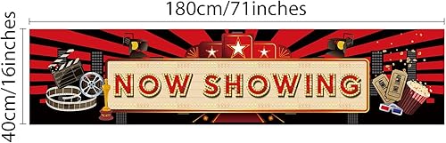 Miniatura 2 de Blulu Decoraciones de fiesta nocturna de cine 2025 Now Showing Banner de 70.8 x 15.7 pulgadas, decoración de fondo de alfombra roja, telón de fondo