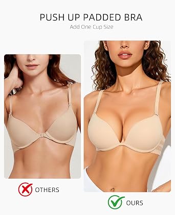 Upushall Push Up Padded Bra Plunge T-Shirt Bras for Women Add 2 Cup Sizes