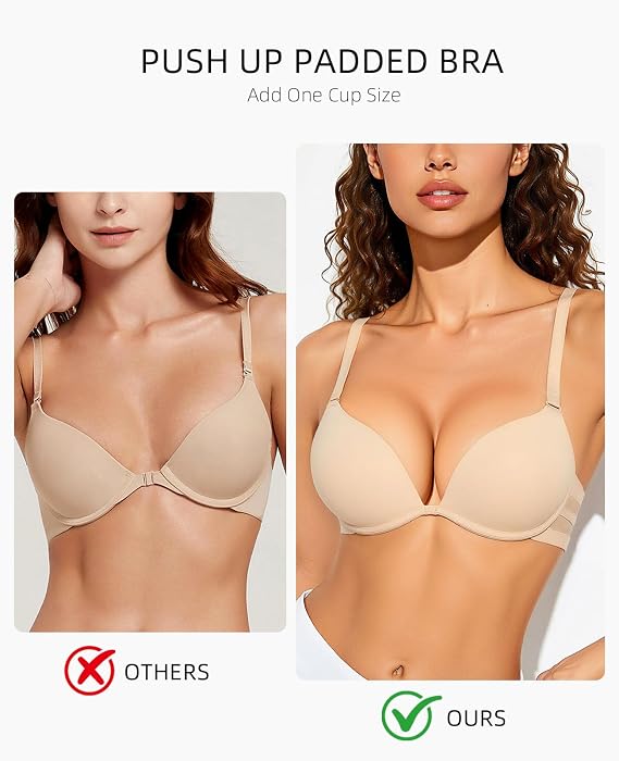 Upushall Push Up Padded Bra Plunge T-Shirt Bras for Women Add 2 Cup Sizes
