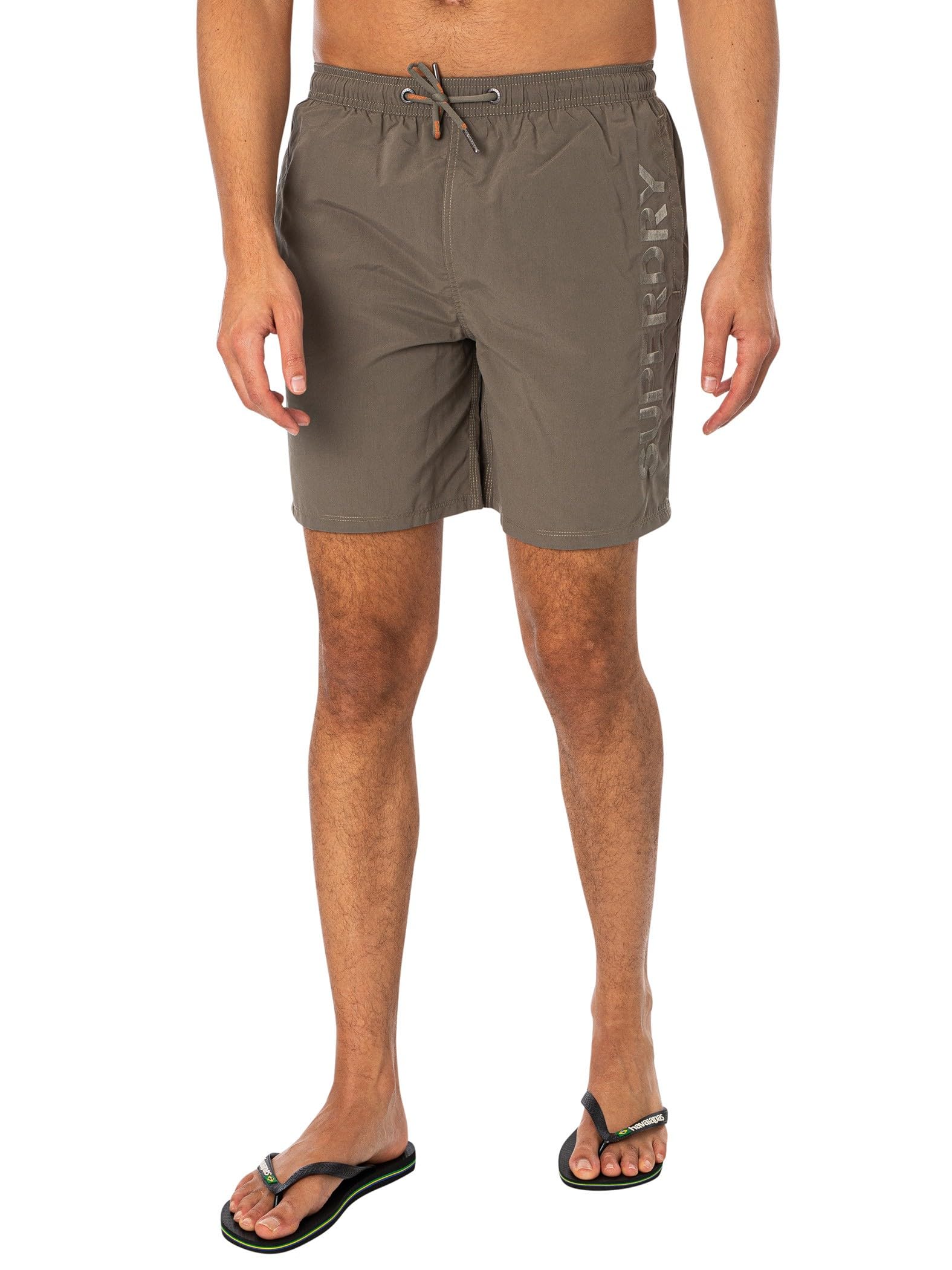 Superdry Pantalones cortos de natación bordados de alta calidad de 17 pulgadas, color caqui claro y verde