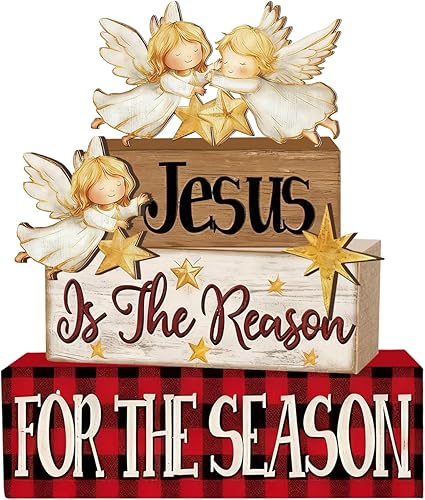 4 piezas de decoraciones navideñas para interiores Decoración de mesa de ángel de madera para el hogar Centro de mesa de Navidad para mesa