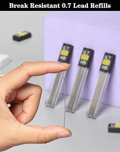 Miniatura 2 de Lifreer Recambios de plomo de 0.7 (1080 unidades), repuestos de plomo irrompibles de 0.028 in y 2 borradores de alta calidad, repuesto de plomo HB