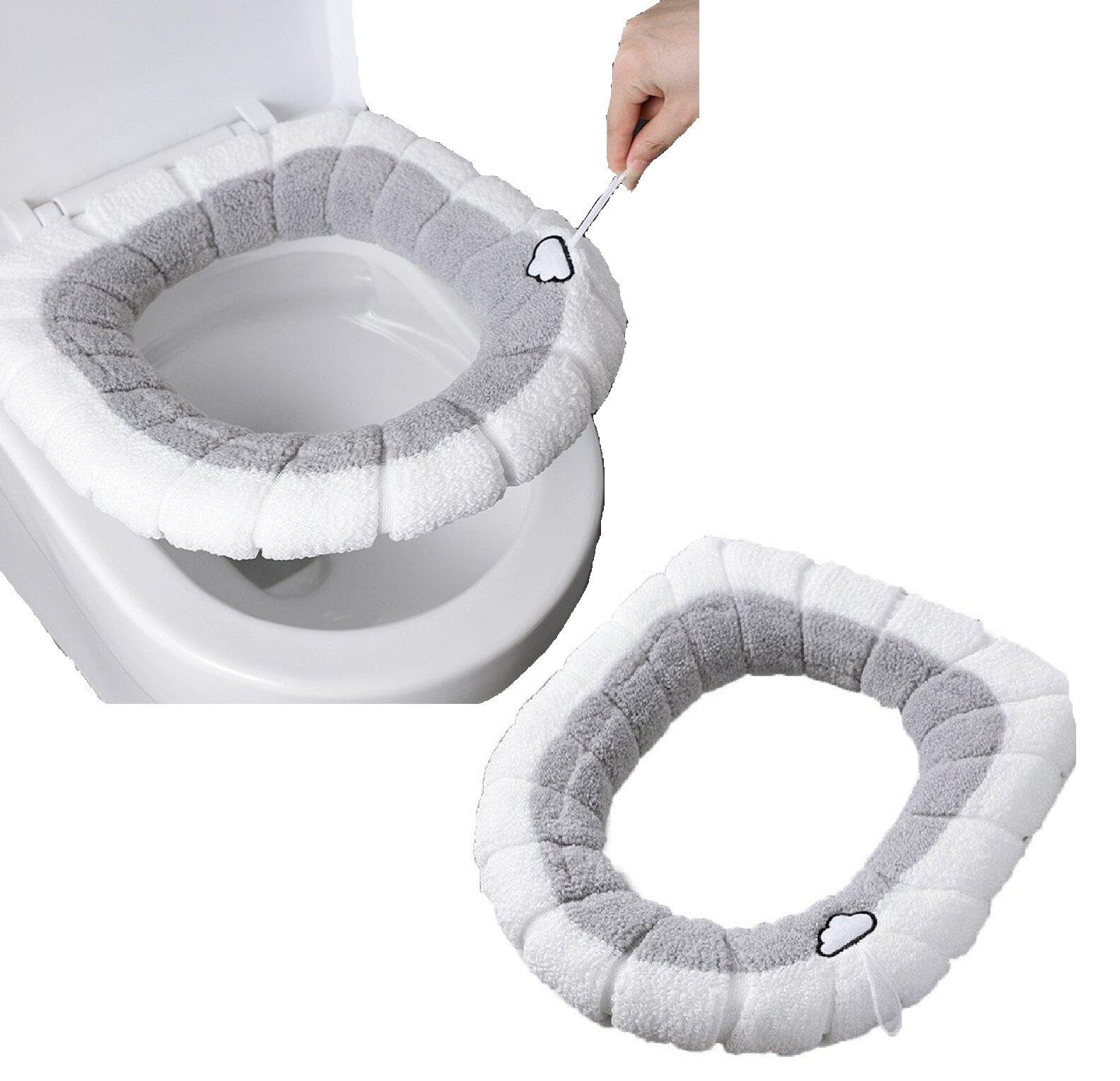 Sanfly Style2 Toilet Seat Cushions 2Pcs Universal Plush Closestool Seat O-Shaped Toilet Cover With Handle Bathroom Accessories