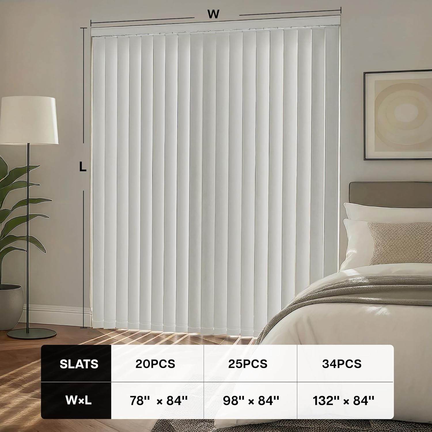 LazBlinds Vertical Blinds Replacement Slats - Room Darkening Fabric Slats for Sliding Doors & Windows, Easy-Cut Polyester, White Texture (98" W x 84" L, 25 Pcs)