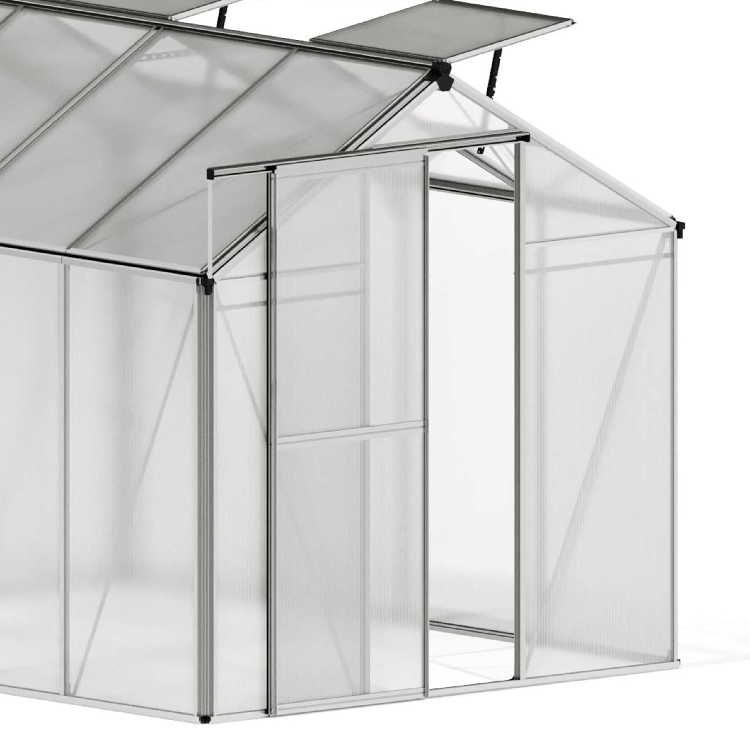 GFP Gewächshaus Jasmin 3 Alu-Rahmen 192 x 192 cm Polycarbonat Platten - mit Fundamentrahmen & automatischem Fensteröffner