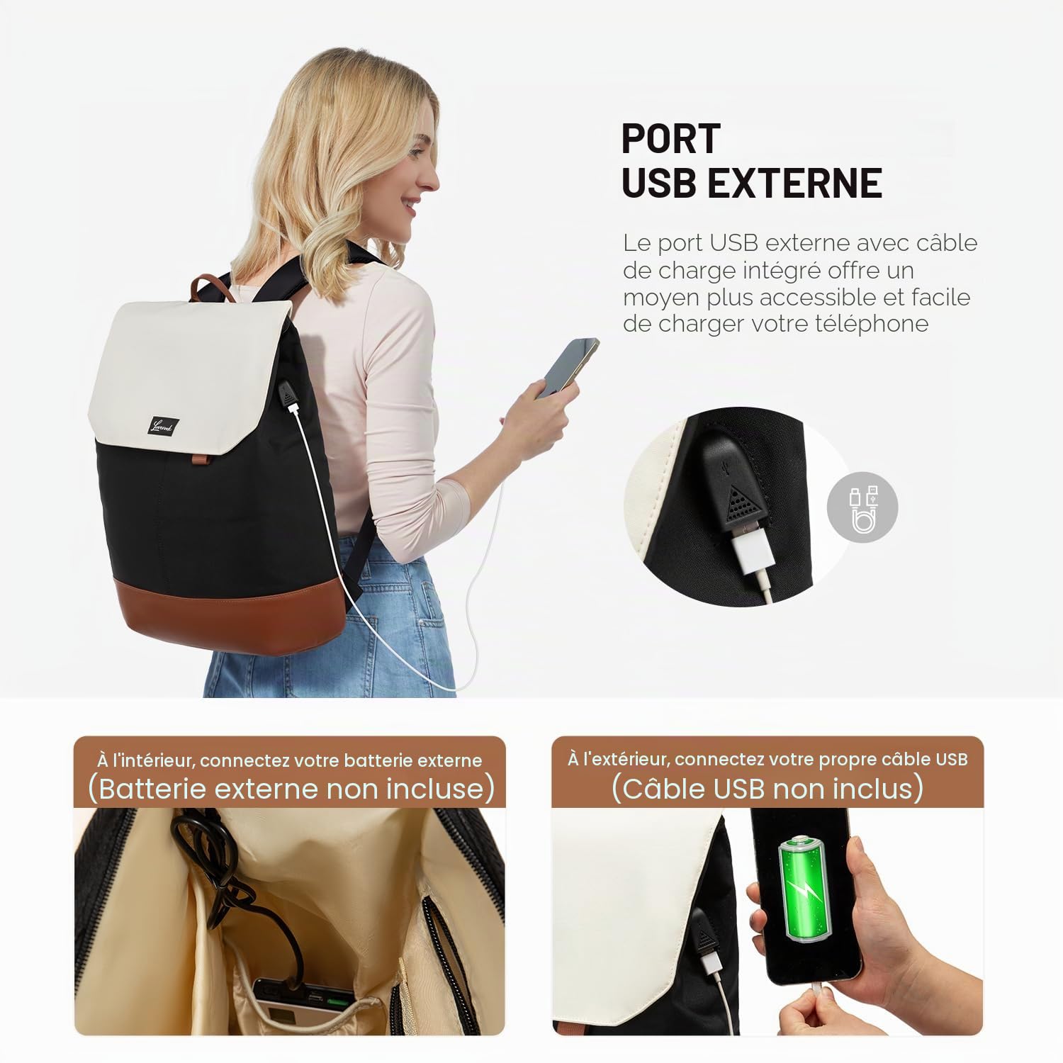 LOVEVOOK Sac a Dos Femme, 15.6 Pouces Sac à Dos Ordinateur Portable Voyage, Sac Travail Antivol pour Ordi Pc Etanche, Travel Backpack Pakkable pour Voyage Loisir Travail Affaire College École Noir