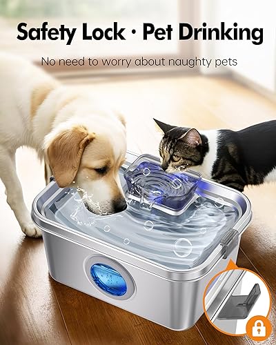 Miniatura 6 de Fuente de agua para perros de 2 galones, fuente de agua de acero inoxidable para perros grandes, múltiples gatos, fuente de agua para mascotas con