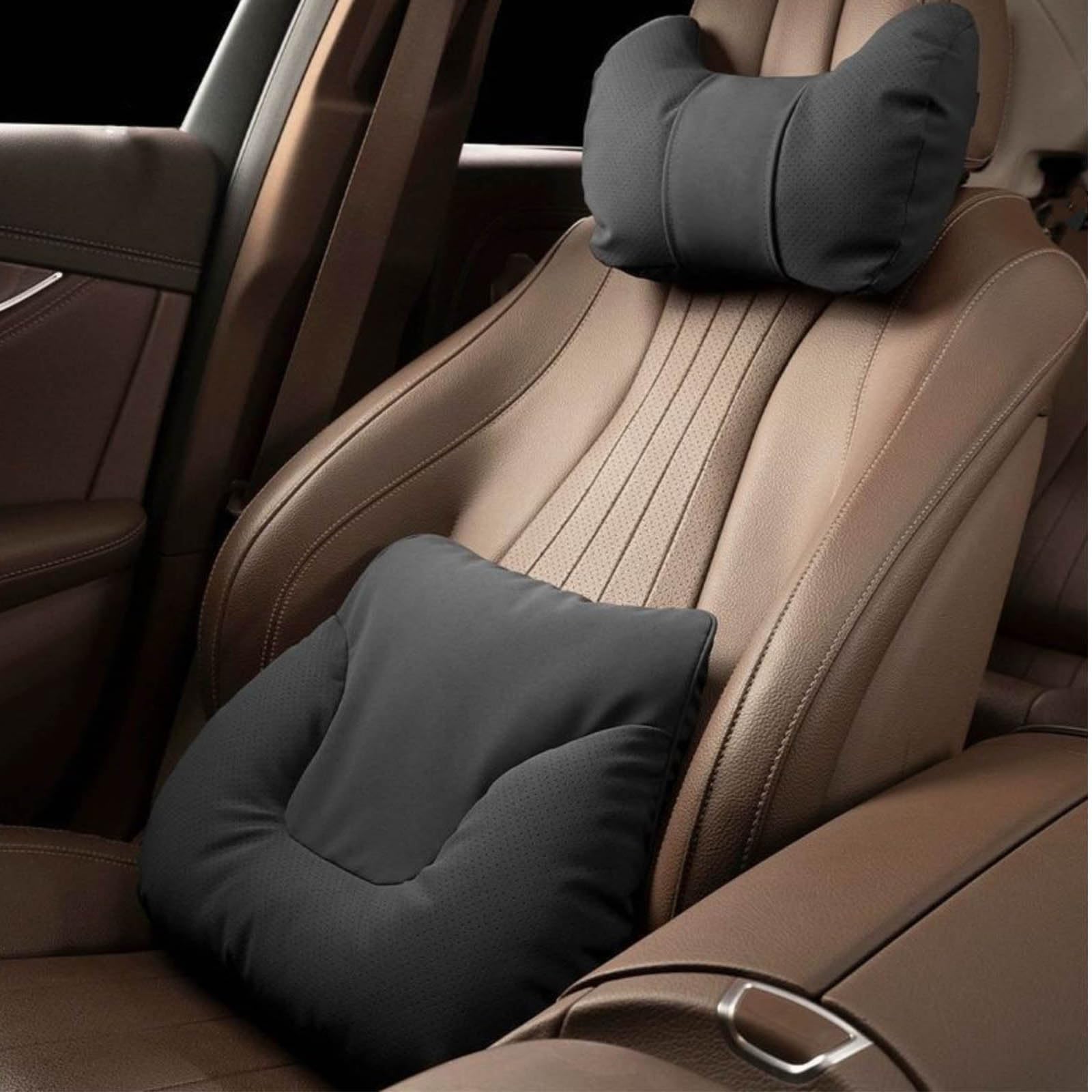 Cuscino Lombare Auto con Poggiatesta Cervicale per Alfa Romeo Giulia 2017-2022, Traspirante Supporto Lombare Cuscino Cervicale Sedile,Black