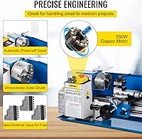 Vista 3 de VEVOR Torno de metal de 7 x 12 pulgadas, mini torno de metal de banco de precisión, 550 W, velocidad variable 50-2500 RPM, engranaje de nailon