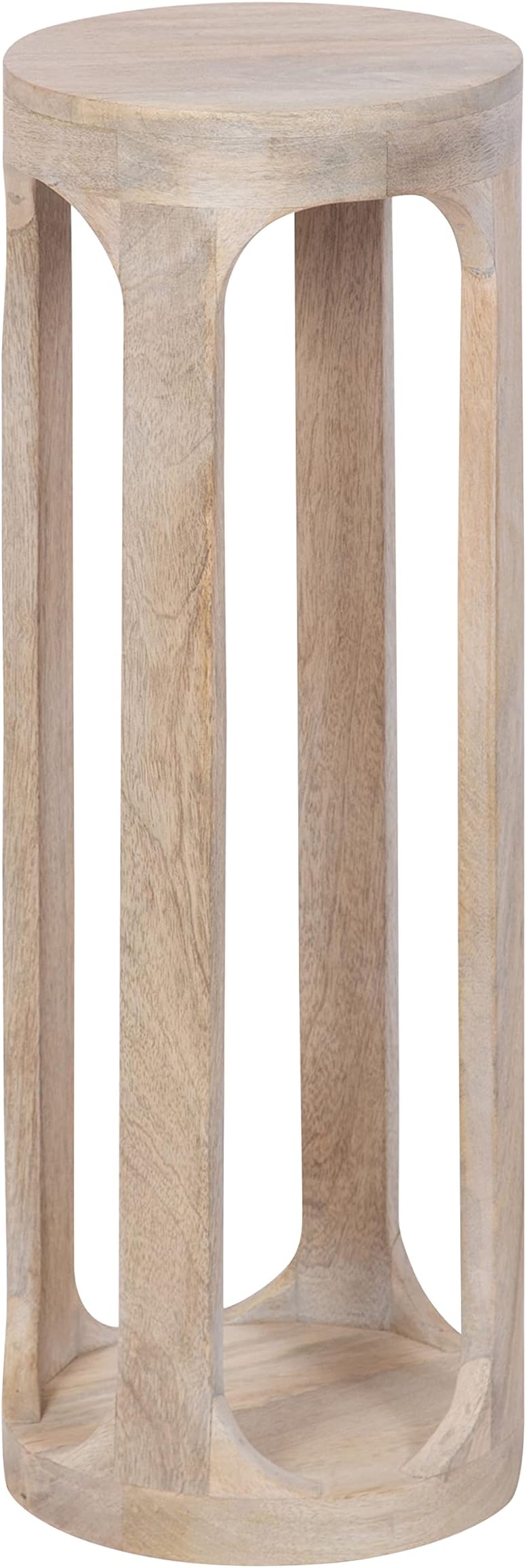 Dahl Coastal Wooden Round Drink Boho Circle Wood Accent Pedestal Table for Living Room Plant Stand or Small Bedroom Nightstand, 8 x 23, Whitewash