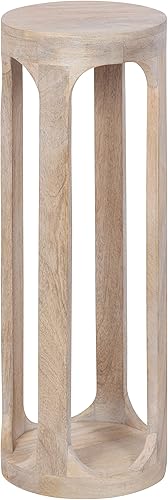 Miniatura 11 de Kate and Laurel Dahl - Mesa redonda de madera para bebidas; 12 x 23 pulgadas; encalada; mesa de pedestal circular de madera bohemia de transición