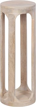 Kate and Laurel Dahl Coastal Wooden Round Drink Table; 8 x 23; Whitewash; Boho Circle Wood Accent Pedestal Table for Living Room Plant Stand or Small Bedroom Nightstand
