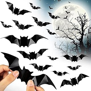 120 Pcs Halloween Bats Wall Decor, 3D Bat Halloween Decoration Stickers, 4 Sizes Waterproof Black Spooky Bats for Hallowee...