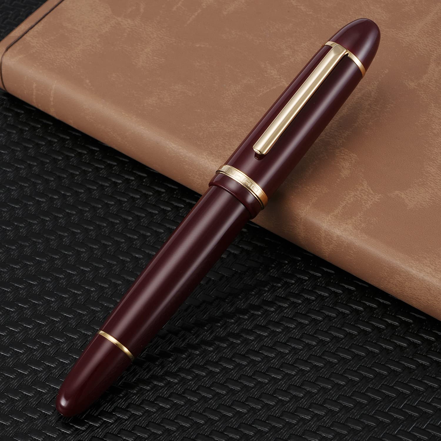 Jinhao X159 Fountain Pen #8 Medium Nib, Red with Golden Clip Acrylic Big Size Writing Pen, Wine Red--Golden Clip - Image 2