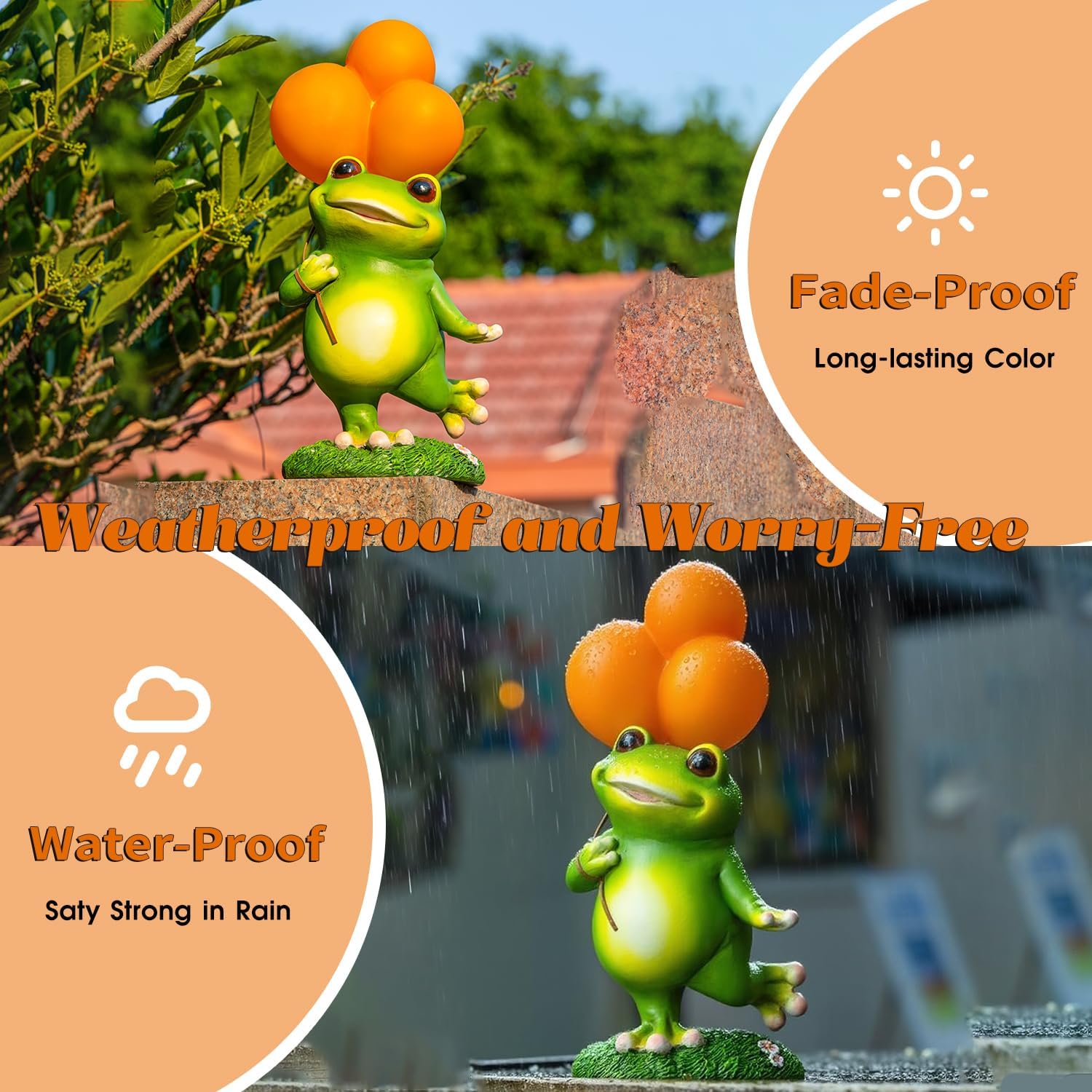 WHIMSYNOOK 11.8" Resin Frog with Balloon Solar LED Garden Statue Light, Ideal for, Porch, Lawn, Yard, Housewarming, or Birthday Gifts for Mom, Family, and Froggy Lovers