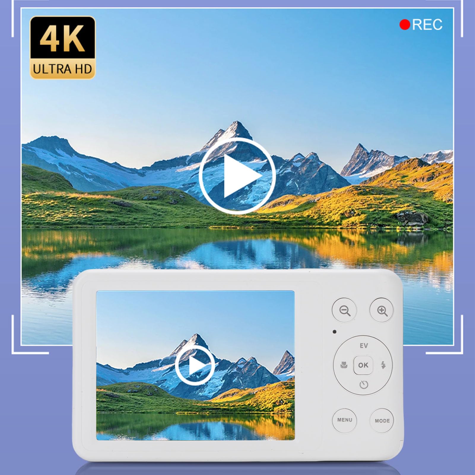 Jectse Fotocamera Digitale 4K per Fotografia, Fotocamera da Vlogging Automatica da 64 MP, Fotocamera da Viaggio con Zoom Ottico 10x con Flash per Adolescenti Fotografici, Anti Shake (WHITE)