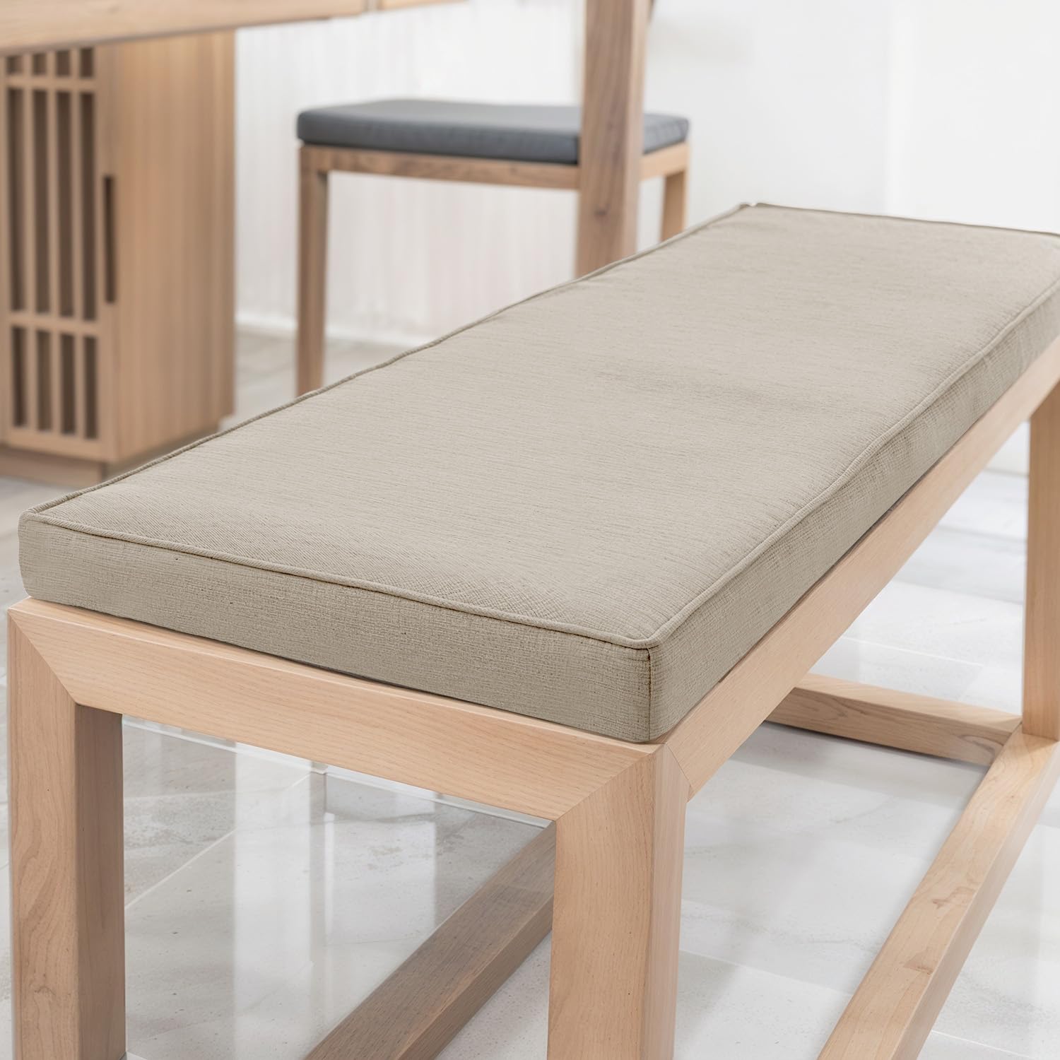 YFHT Indoor/Outdoor Bench Cushion, Non-Slip Washable Cover with Piping, Bench Seat Pad for 2/3 Seater, Bay Window, Garden Patio, Long Chairs,Beige,120x40x5cm
