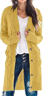 Women's 2025 Long Sleeve Cardigan Sweater Fall Winter Cable Knit Open Front Button Long Outerwear