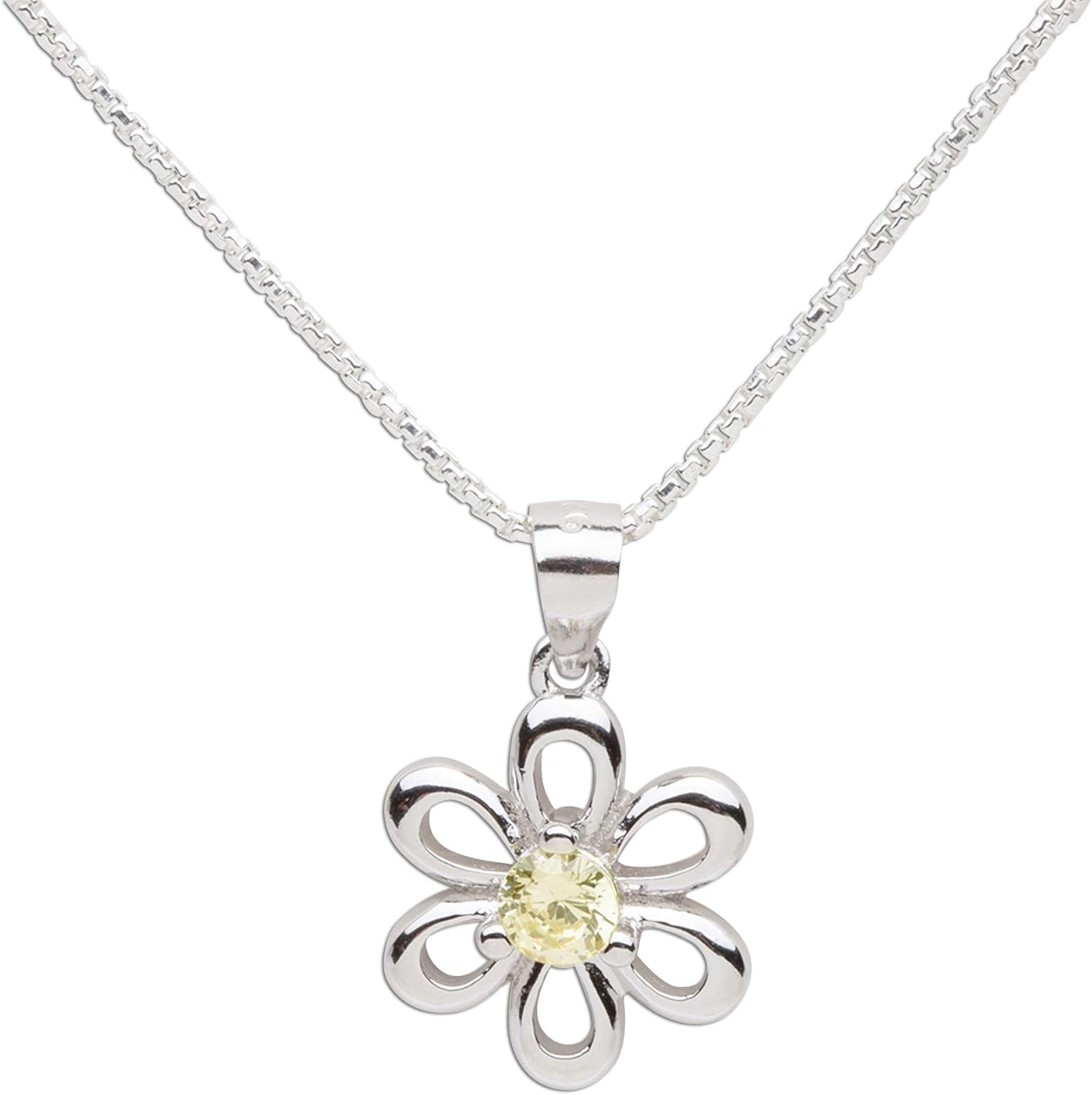 Cherished Moments .925 Sterling Silver Daisy Simulated Birthstone Necklace