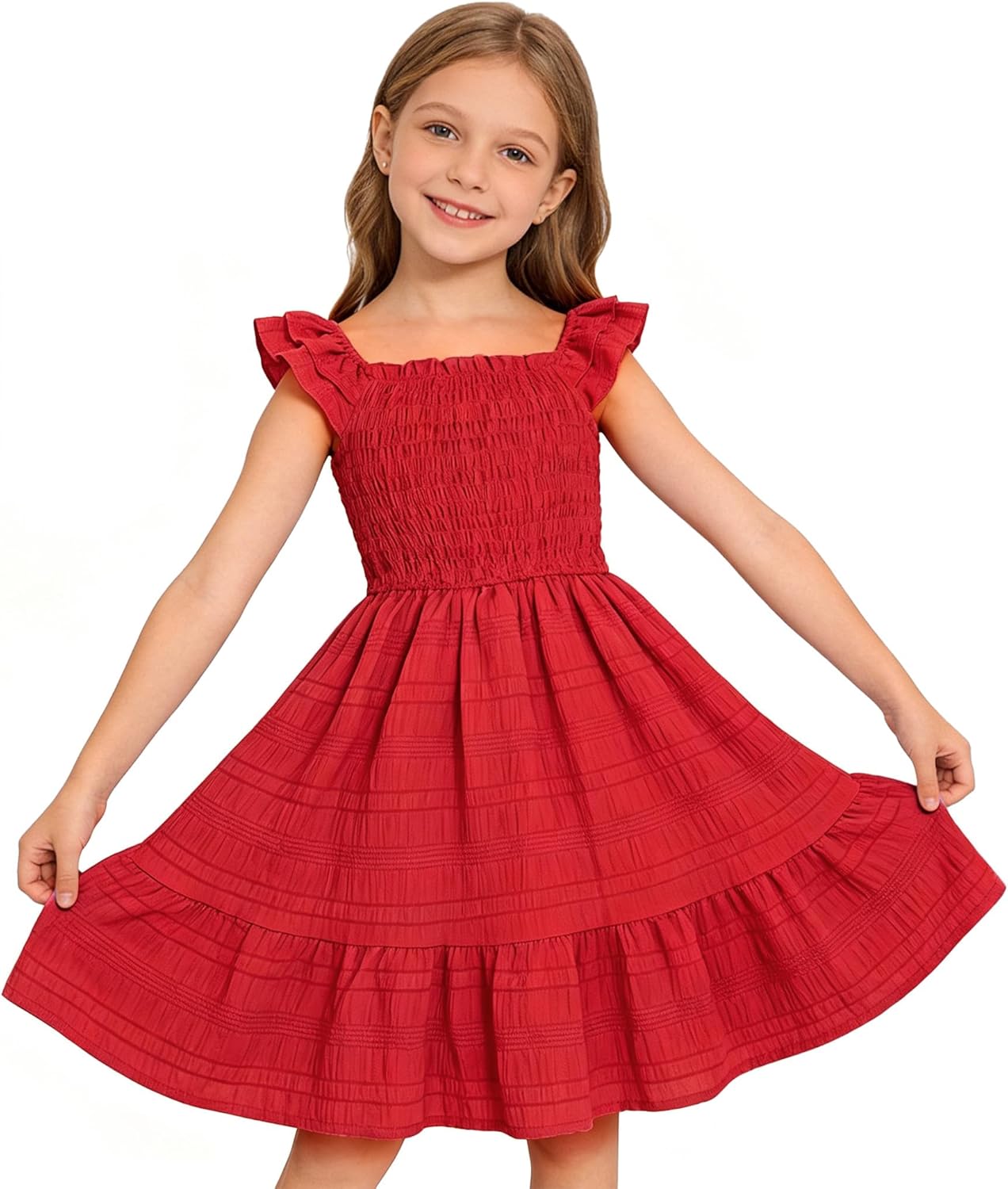 Magic Park 4-15Y Girl Ruffle Sleeve Dress Kids Linen Dresses Tween Sundress Casual Summer Clothes for Girls Holiday Outfits
