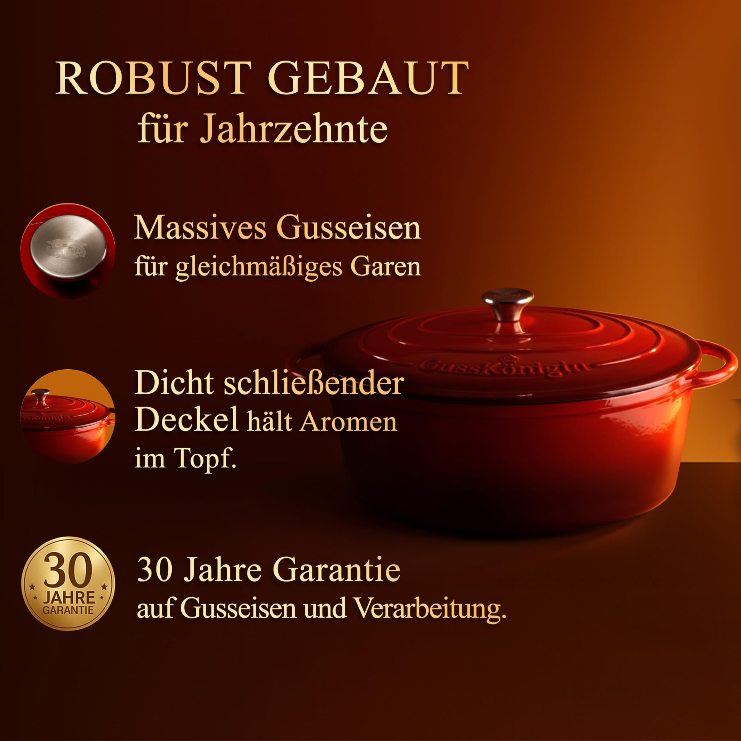 Bräter Gusseisen 37cm (XXL)– Gusseisen-Topf & Schmortopf mit Deckel/Cocotte –Bräter & Schmortöpfe, Bräter mit Deckel backofengeeignet für Induktion & Ofen– inkl. Zubehör-30 jahr garantie