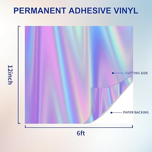 Miniatura 9 de LOFFA Rollo de vinilo permanente holográfico plateado de 12 pulgadas x 6 pies, vinilo adhesivo brillante para todas las máquinas cortadoras, para