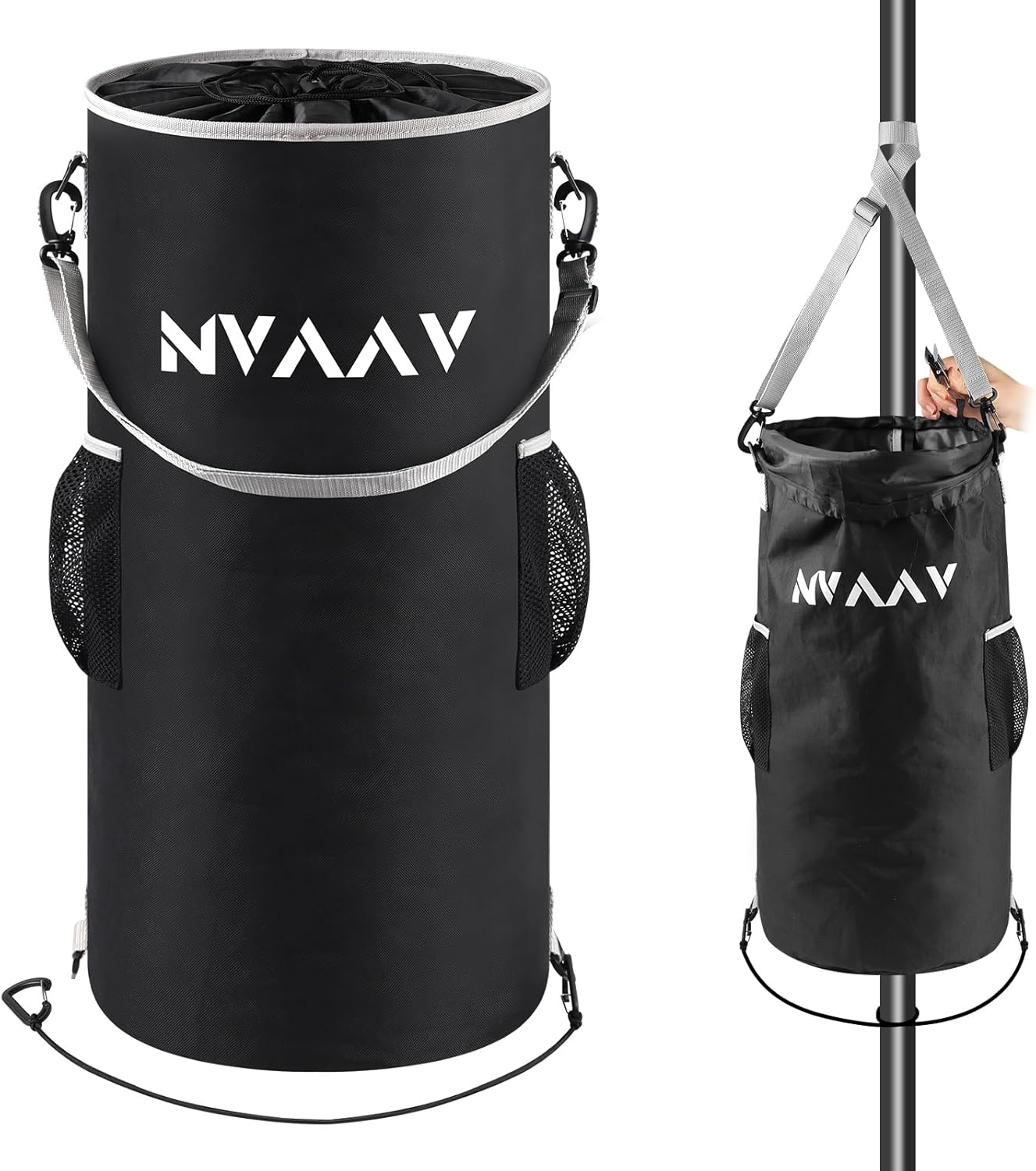Portable Waterproof Boat Trash Can with 6 Clips, 10-13Gal Reusable Leakproof Boat Trash Bag, Pontoon Boat Garbage Accessories with 2 Side Pockets, Marine Trash Container for Kayak, Camper, RV, Fishing