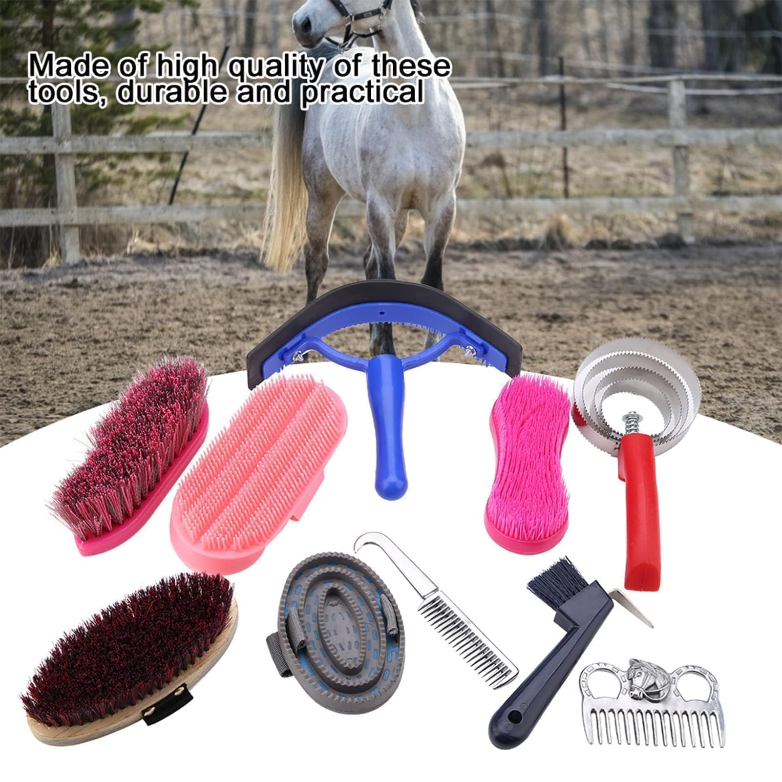 Kit De Aseo Para Caballos De 10 Piezas, Juego De Suministros Para Cuarto De Aperos, Juego De Cepillos Para Caballos, Suministros Para Baño De Caballos Para Jinetes Principiantes