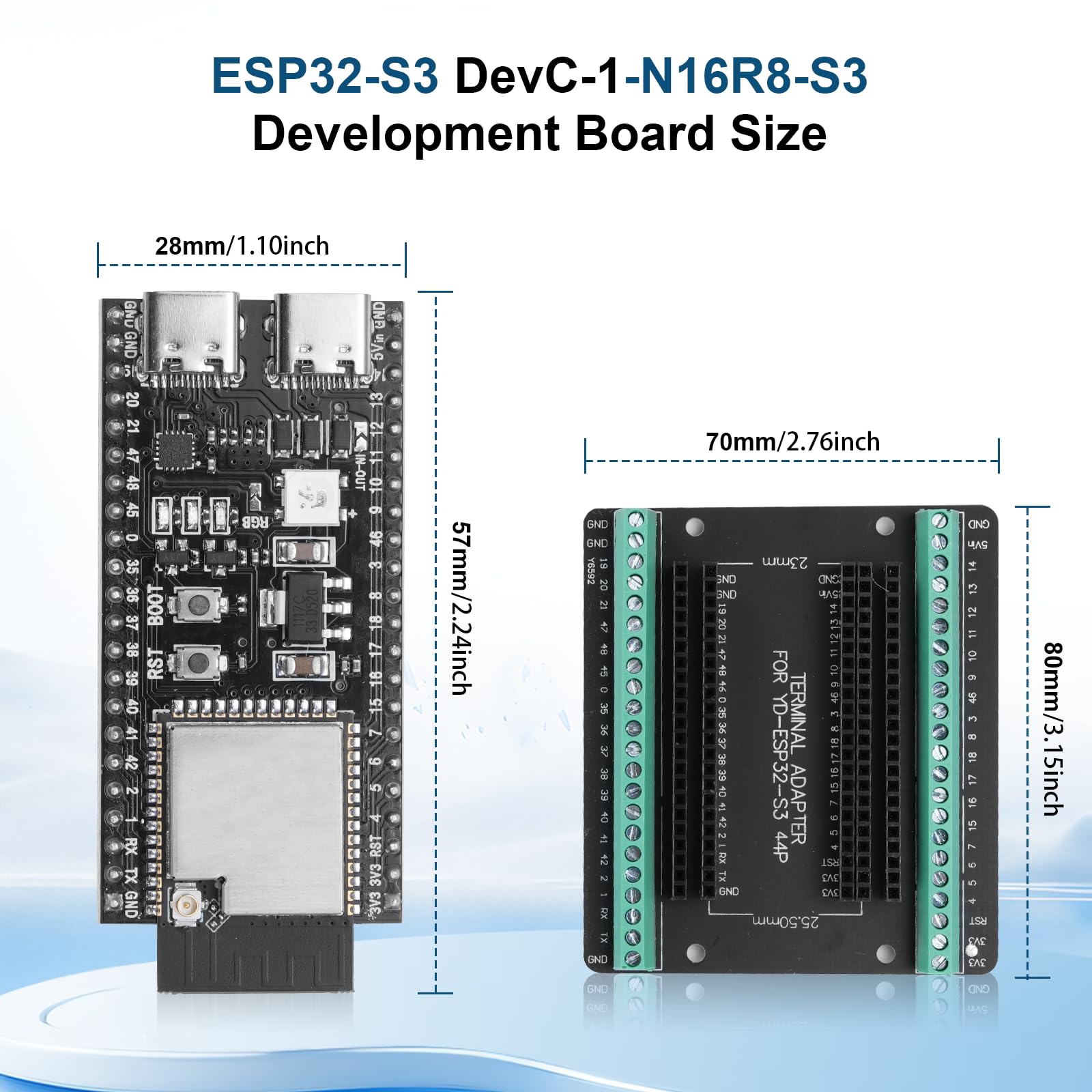 Scheda di sviluppo ESP32-S3 DevC-1-N16R8-S3 con scheda di espansione AYWHP Wi-Fi + BLE MCU ESP32-S3 Modulo completamente integrato Compatibile con Arduino (2 pezzi)