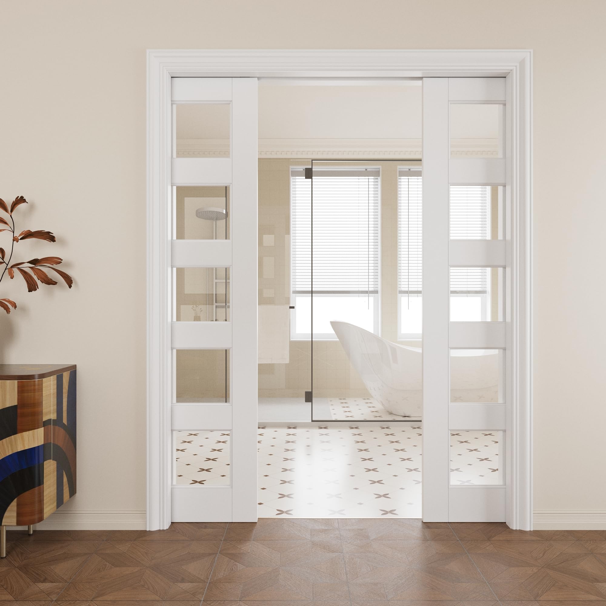 Pocket Door,5-Lite Clear Glass Doors,French 56x80 Sliding Door