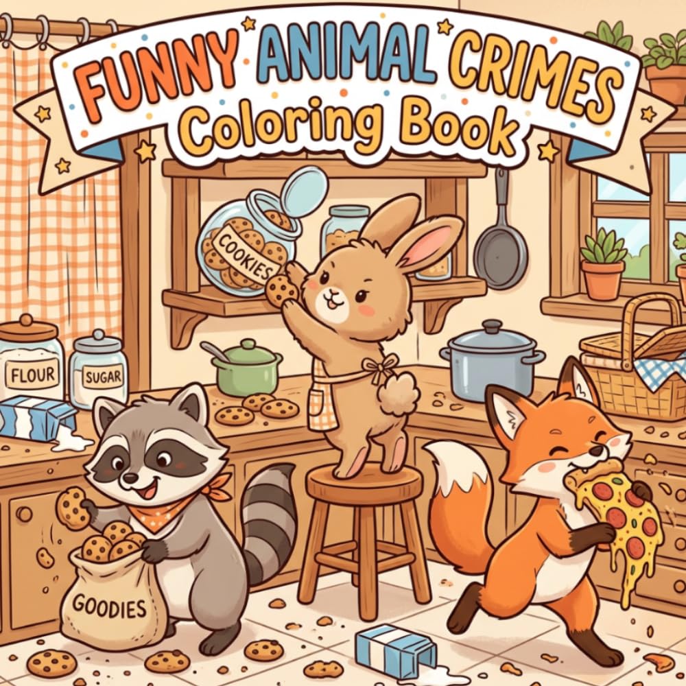 Funny Animal Crimes Coloring Book: Silly Heists, Sneaky Mischief, and Cute Animals Causing Trouble for Relaxation and Stress Relief for Kids, Teens, and Adults (Silly Animal Crimes Coloring Series)