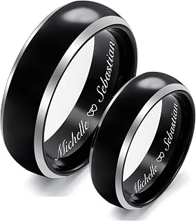 Personalized Two Tone Black & Silver Titanium Ring Set Custom Engraved Free In Any Language - His & Hers Couple's Ring Set - Titanium Wedding Band - Ships from USA
