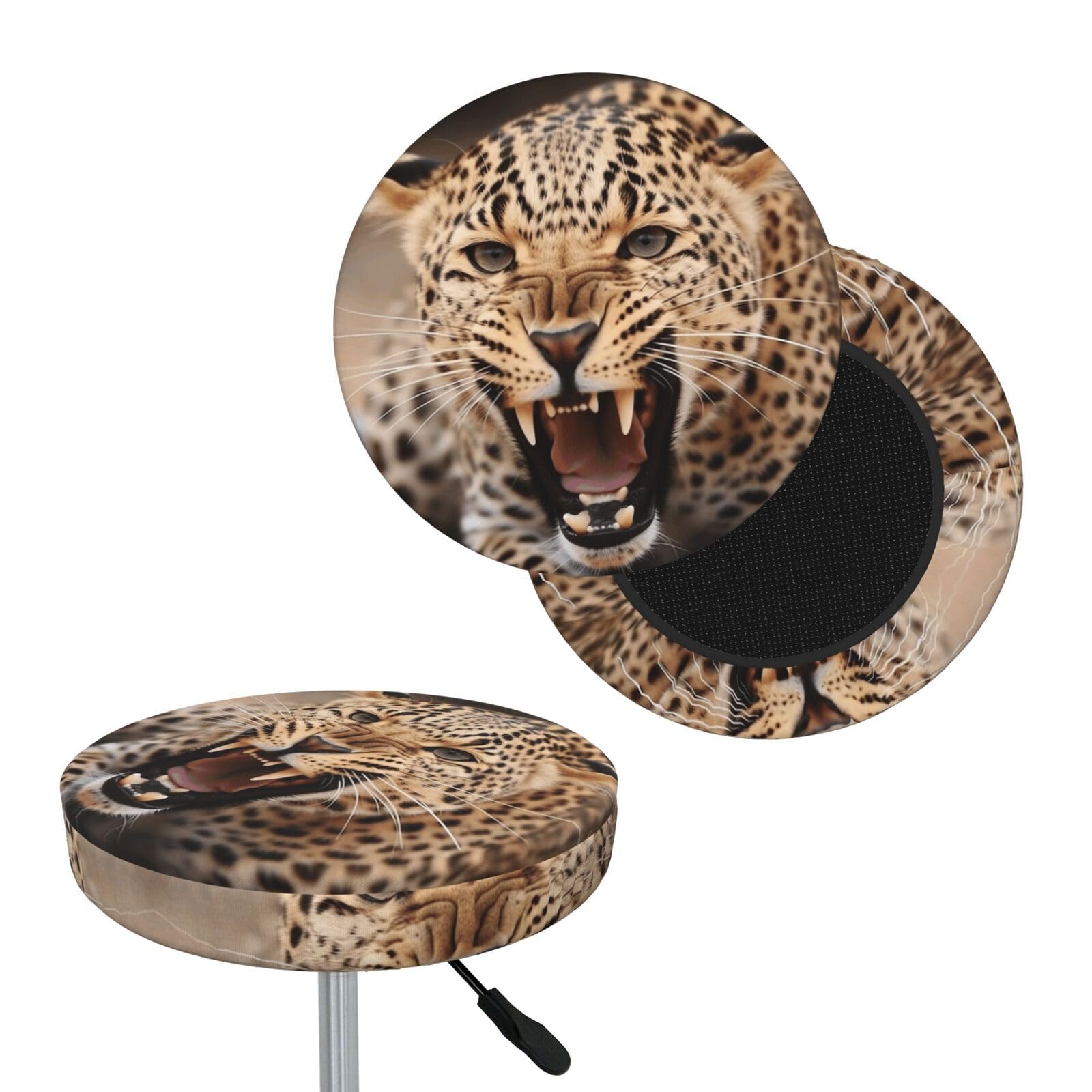 NONHAI Leopard Roars Cool Animal Bar Stool Cover Round Elastic Stool Cushion Covers Dustproof Bar Chair Cover Washable Stool Cushion Slipcover Stretch Stool Seat Covers for 12-14 Inch Chair