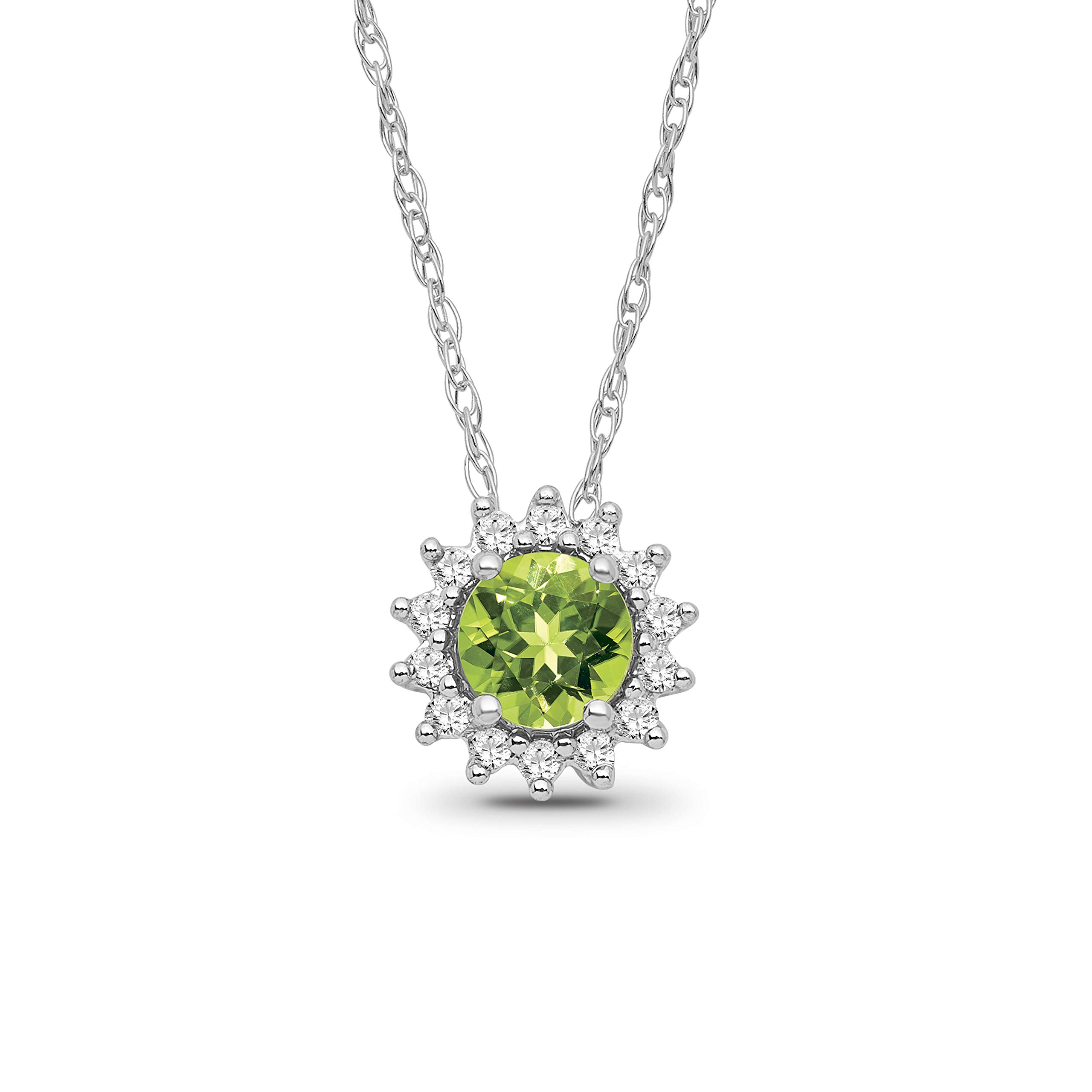 ARAIYA FINE JEWELRYSterling Silver Diamond and Peridot Halo Pendant Necklace (1/10 cttw, I-J Color, I2-I3 Clarity), 18"